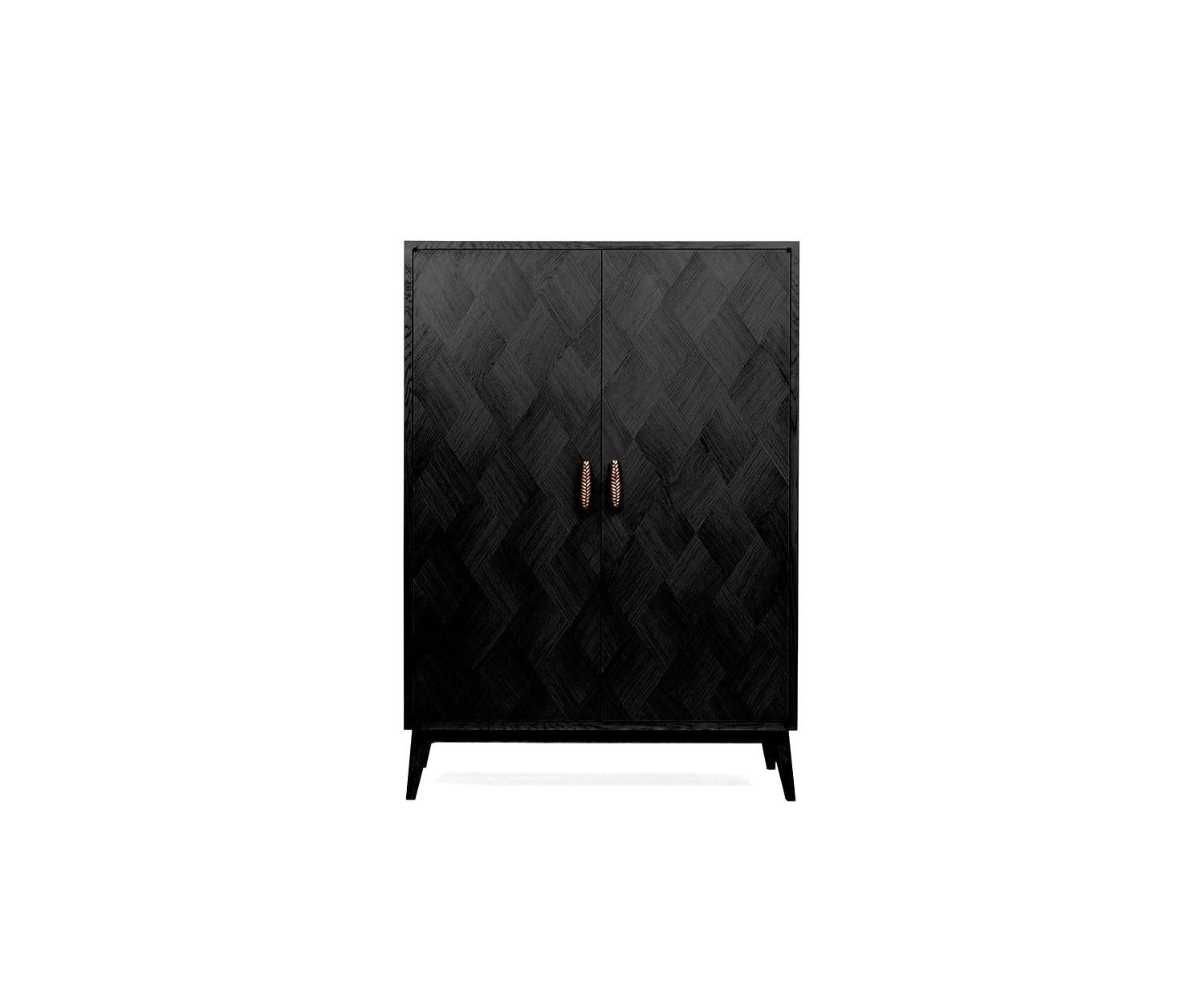 Modern  Contemporary Walnut Marquetry Cabinet with Cast Bronze Handles For Sale