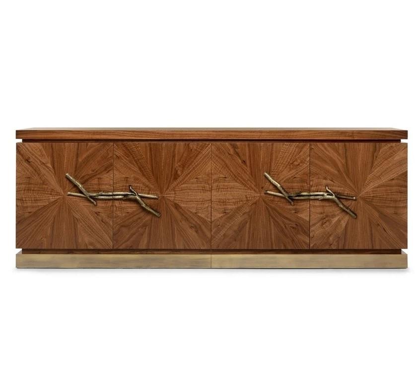 Contemporary Walnut Sideboard with Cast Brass Handles