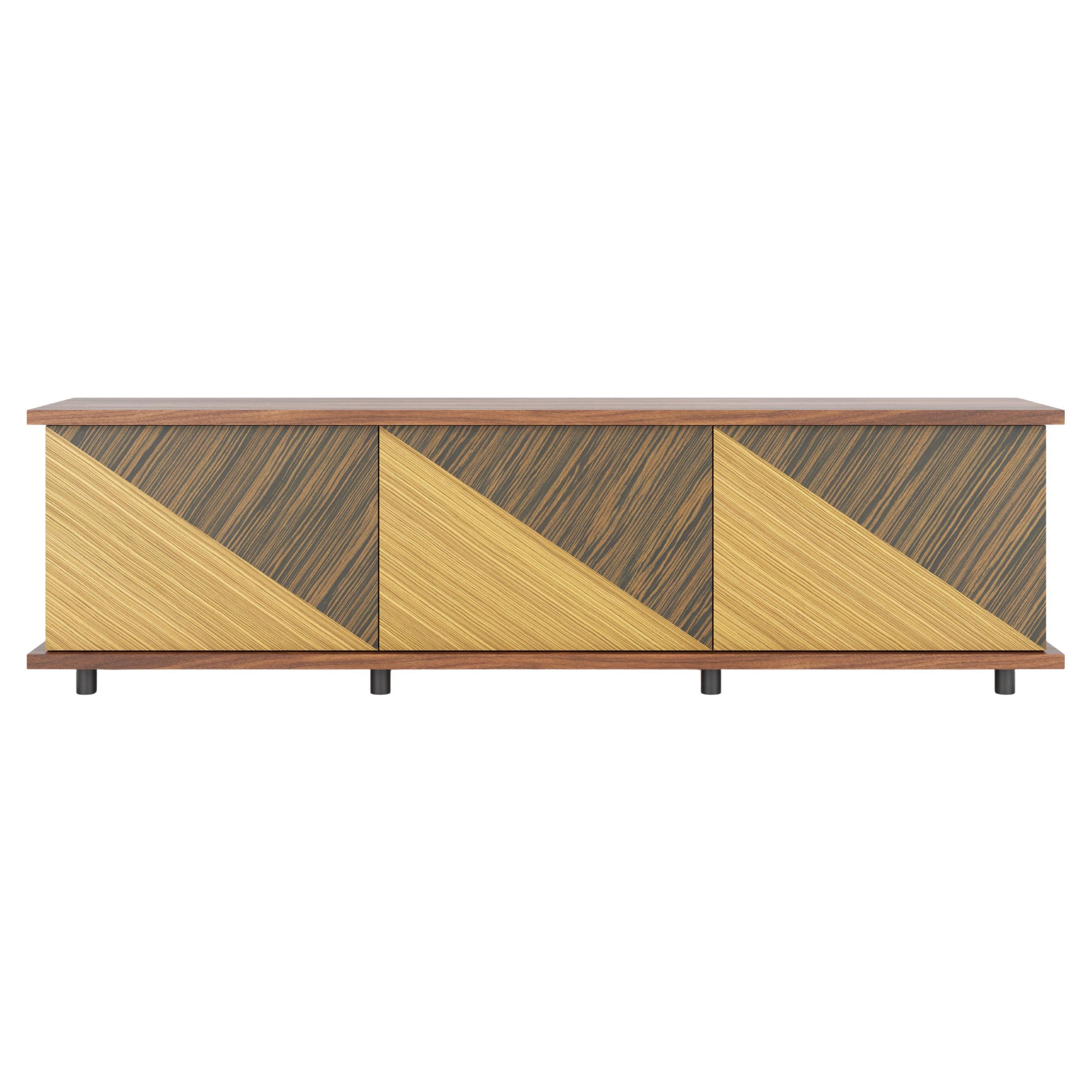 Credenza contemporanea in noce con intarsio geometrico, buffet moderno di metà secolo in vendita