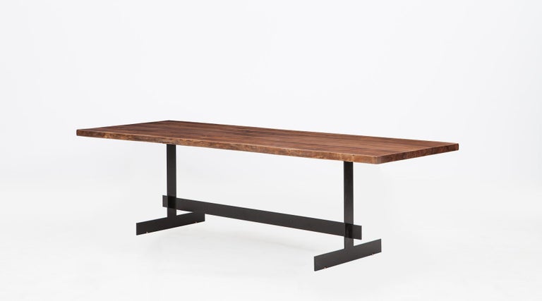 Contemporary Walnut Top And Metal Base Table By Johannes Hock I Table By Contemporary German Artist Johannes Hock Mive Walnut Top On Black Lacquered Metal