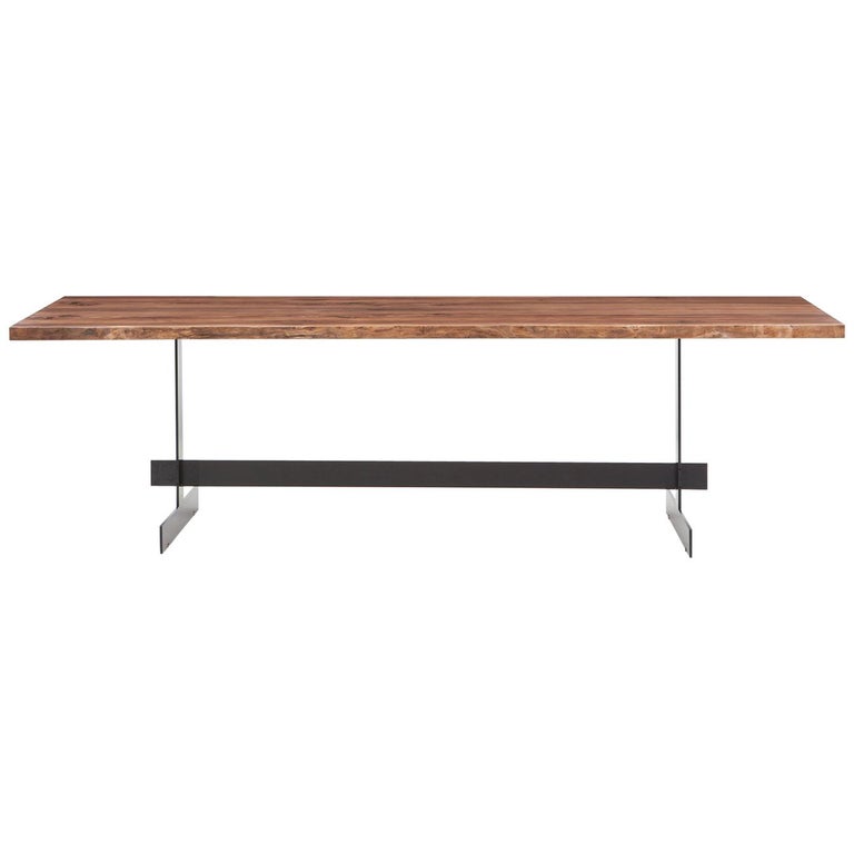 Contemporary Walnut Top And Metal Base Table By Johannes Hock I Contemporary Walnut Top And Metal Base Table By Johannes Hock I