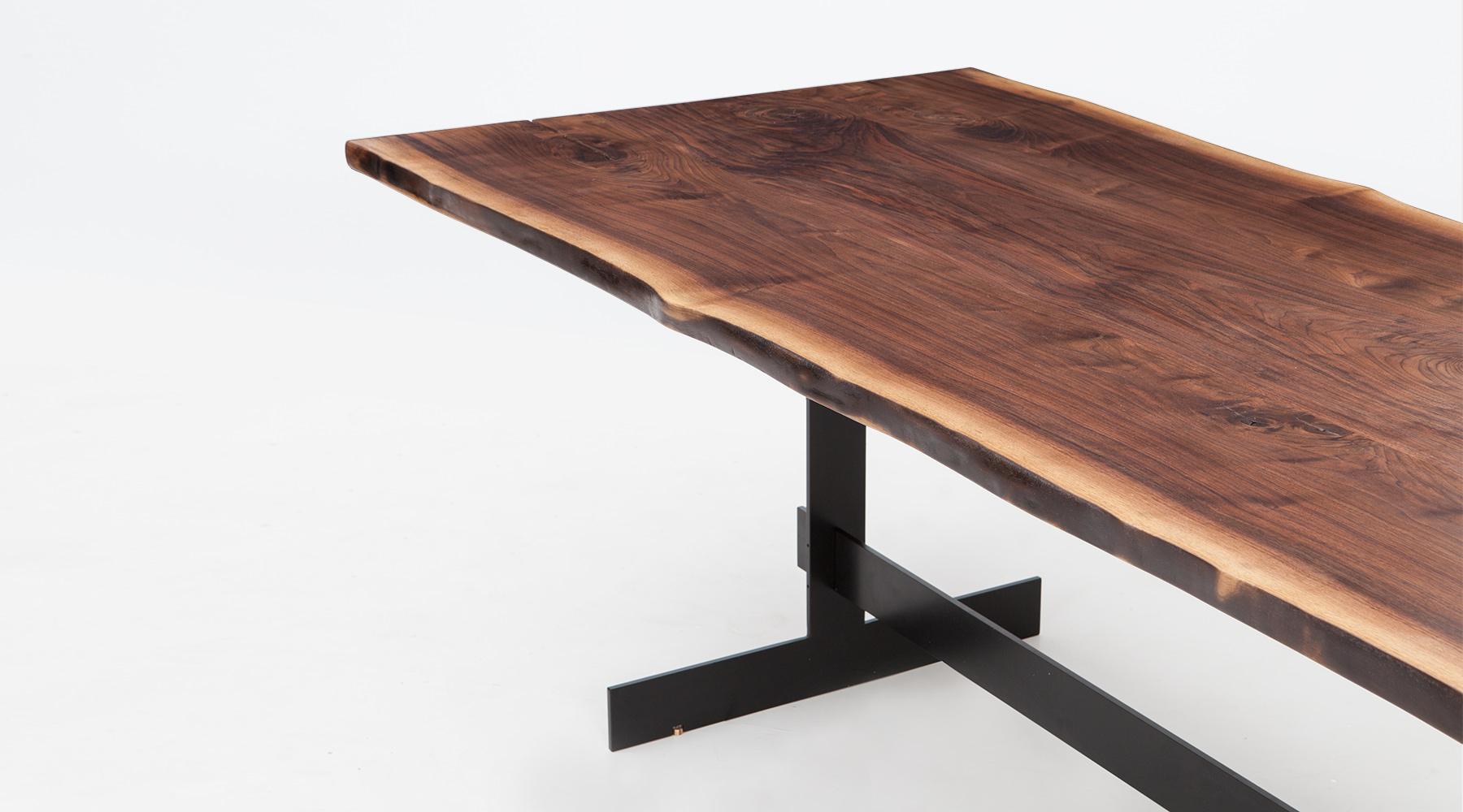 German Contemporary Walnut Top and Metal Base Table by Johannes Hock 'k' For Sale