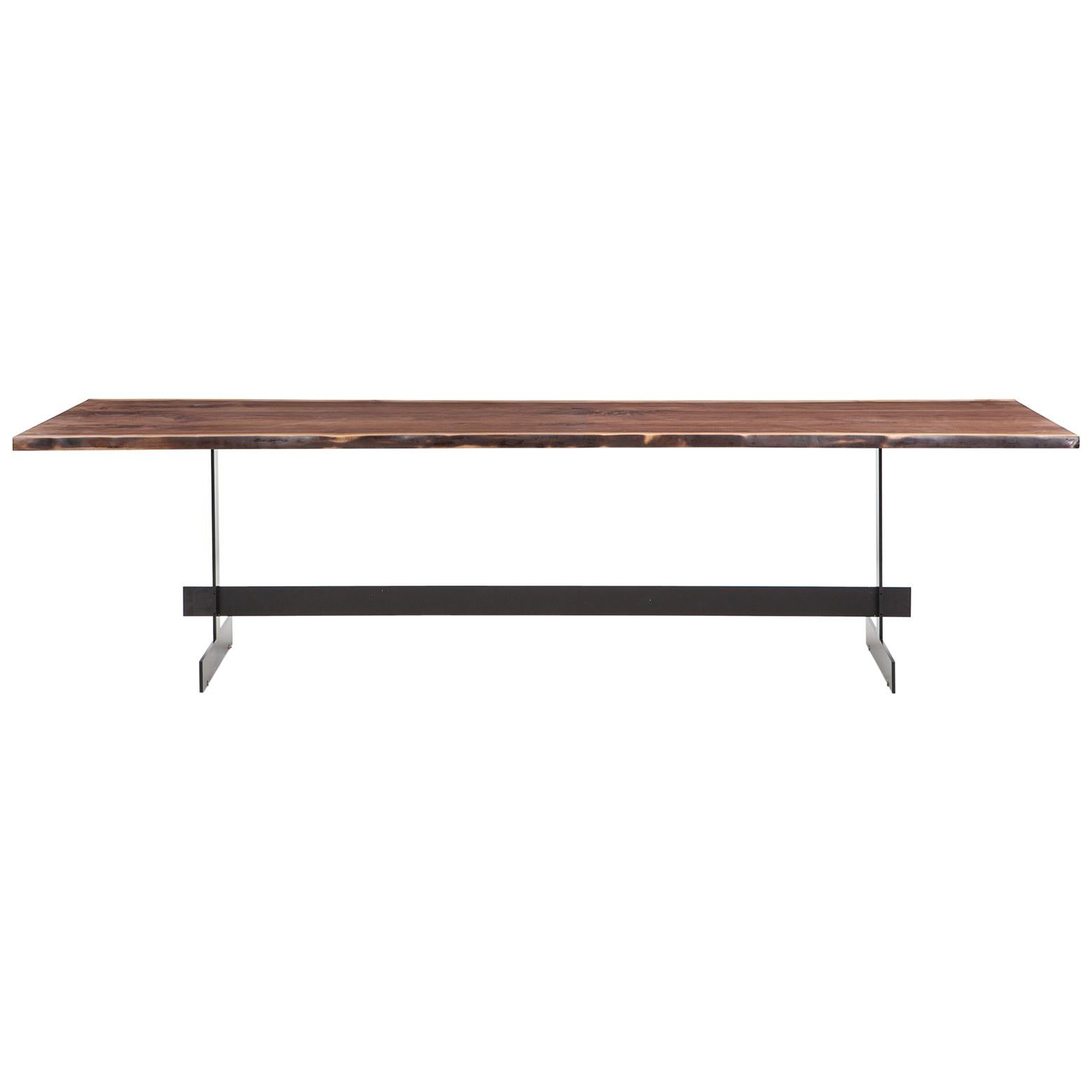 Contemporary Walnut Top and Metal Base Table by Johannes Hock 'k' For Sale