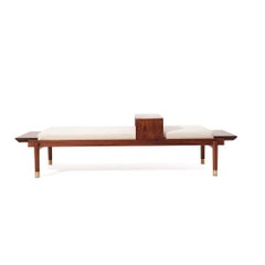 Contemporary walnut tray top bench with textile