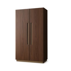 Contemporary Walnut Wine Bar Cabinet in Brushed Brass, Marble