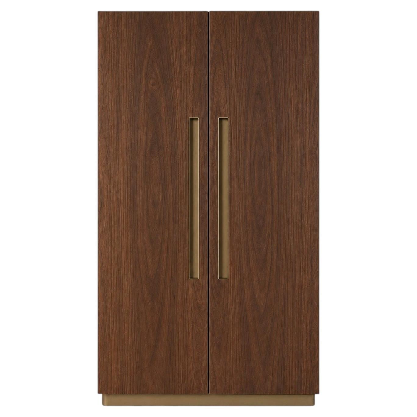 Contemporary Walnut Wine Bar Cabinet in Brushed Brass, Marble