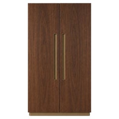 Contemporary Walnut Wine Bar Cabinet in Brushed Brass, Marble