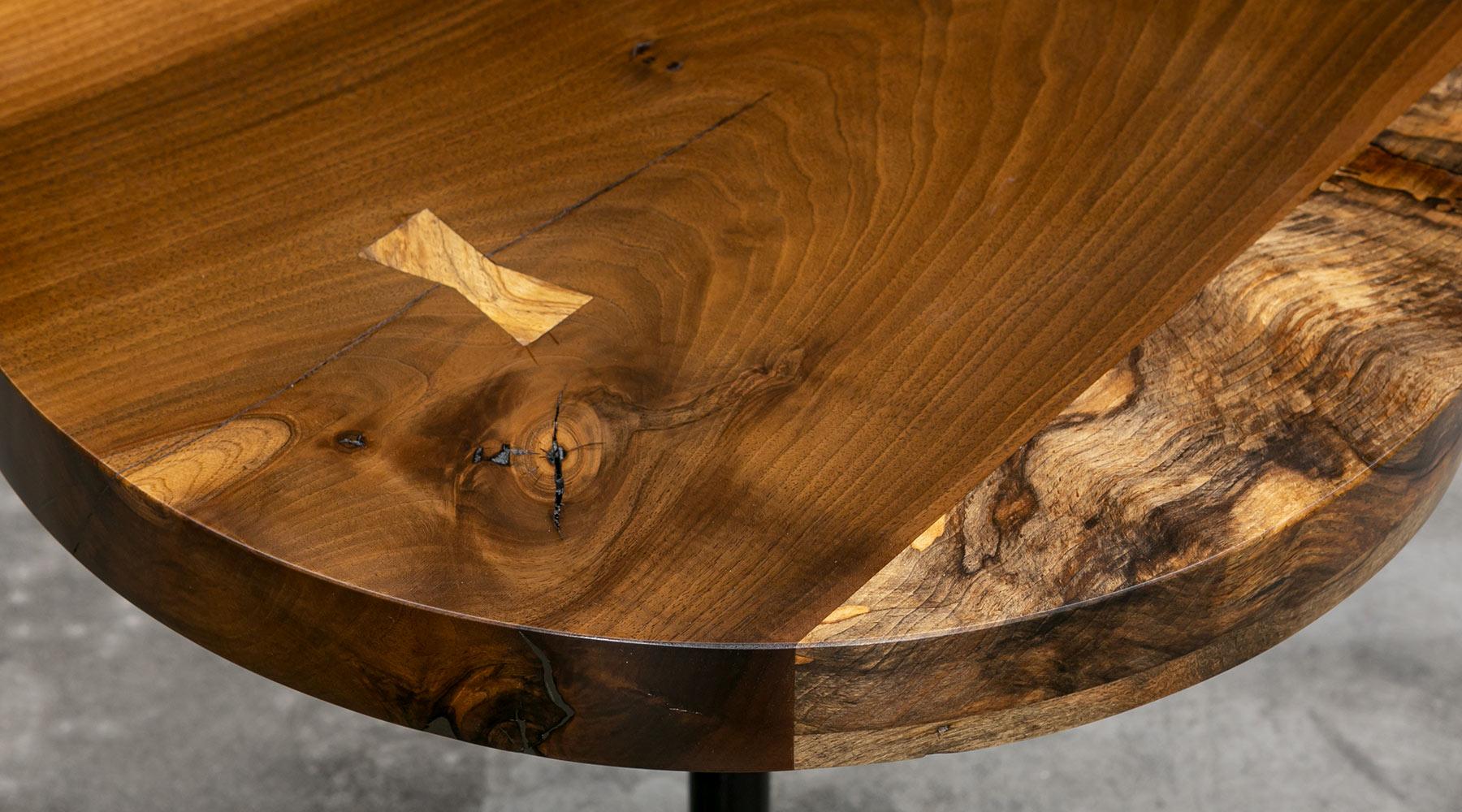 Stunning side table by contemporary German Artist Johannes Hock.
The inherent beauty of the wood becomes visible with this table. 
Matched smoked Walnut and spalted beech.
Designed, developed and handcrafted by Atelier Johannes Hock, Frankfurt,