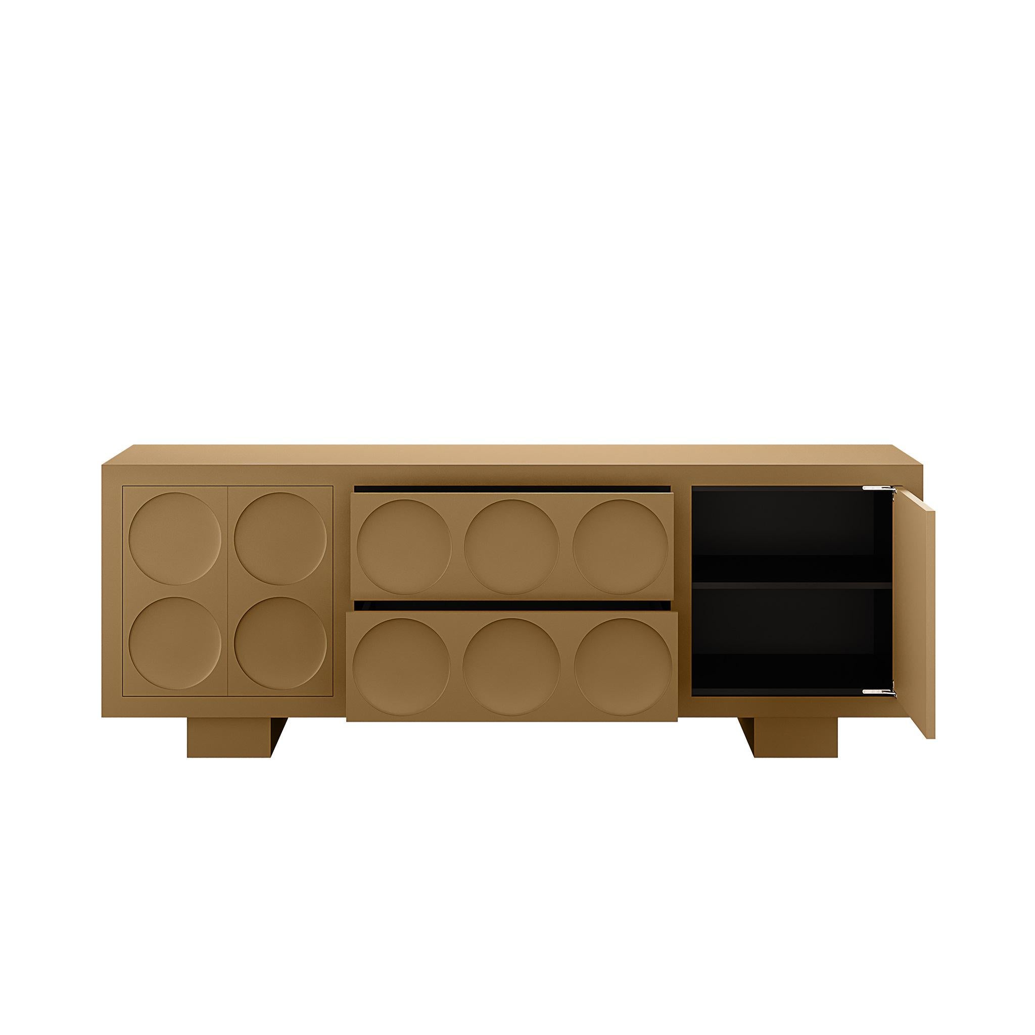 European Mid-century Customizable Wood Sideboard Brown Matte Lacquer, 2 Doors & 2 Drawers For Sale