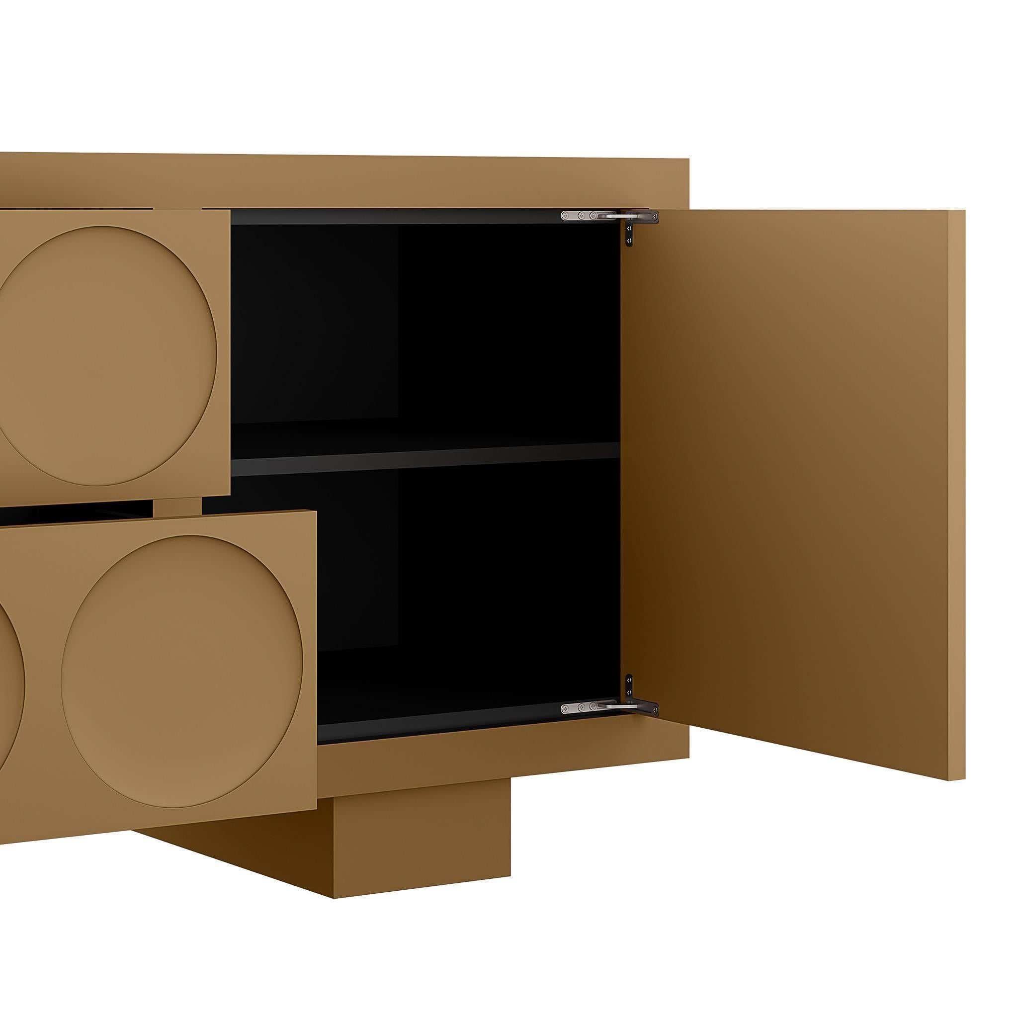 Mid-century Customizable Wood Sideboard Brown Mattlack, 2 Türen & 2 Schubladen (Handgeschnitzt) im Angebot