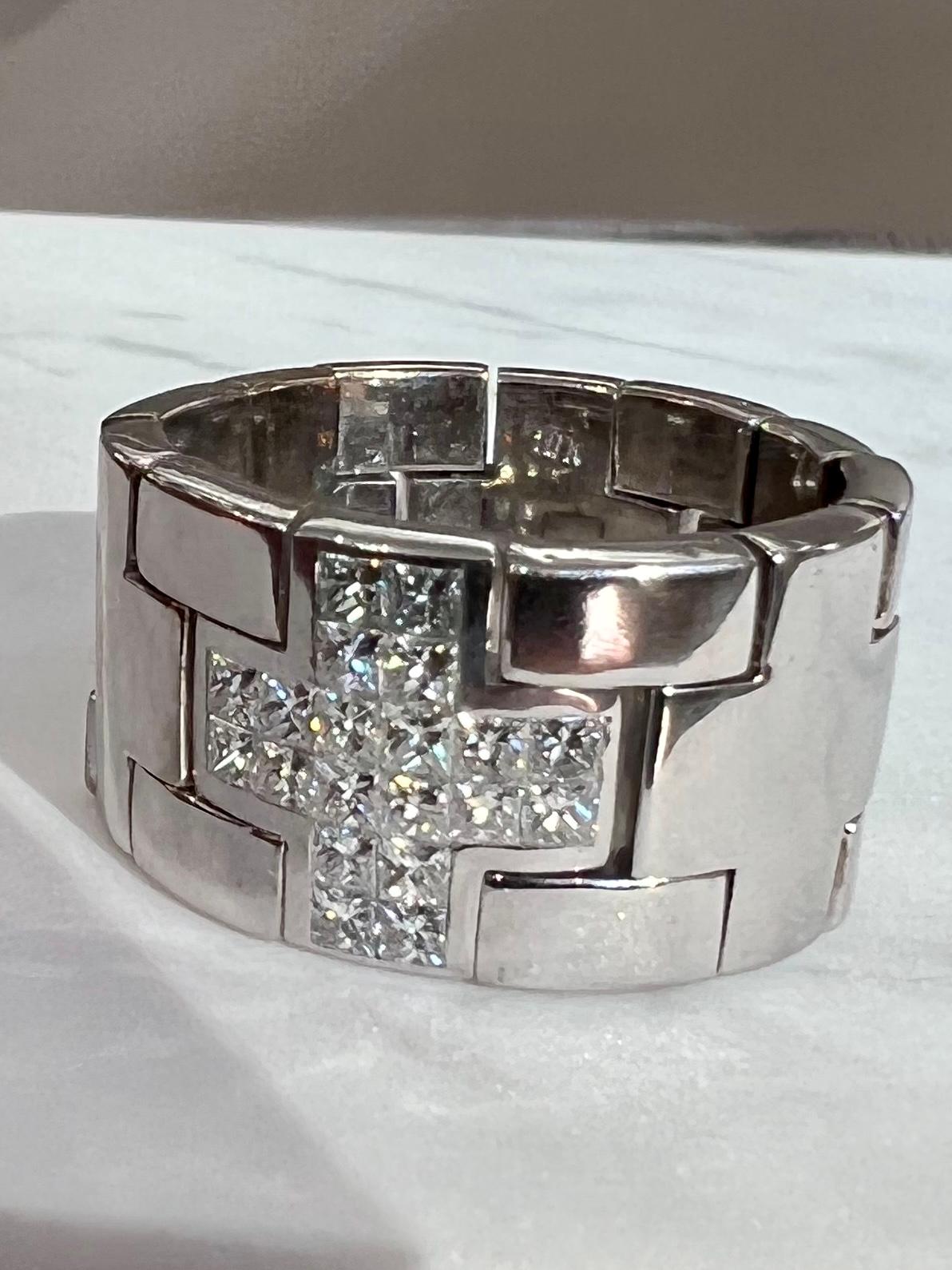 Contemporary Watch band Style Diamond Ring in 18K White Gold  For Sale 3