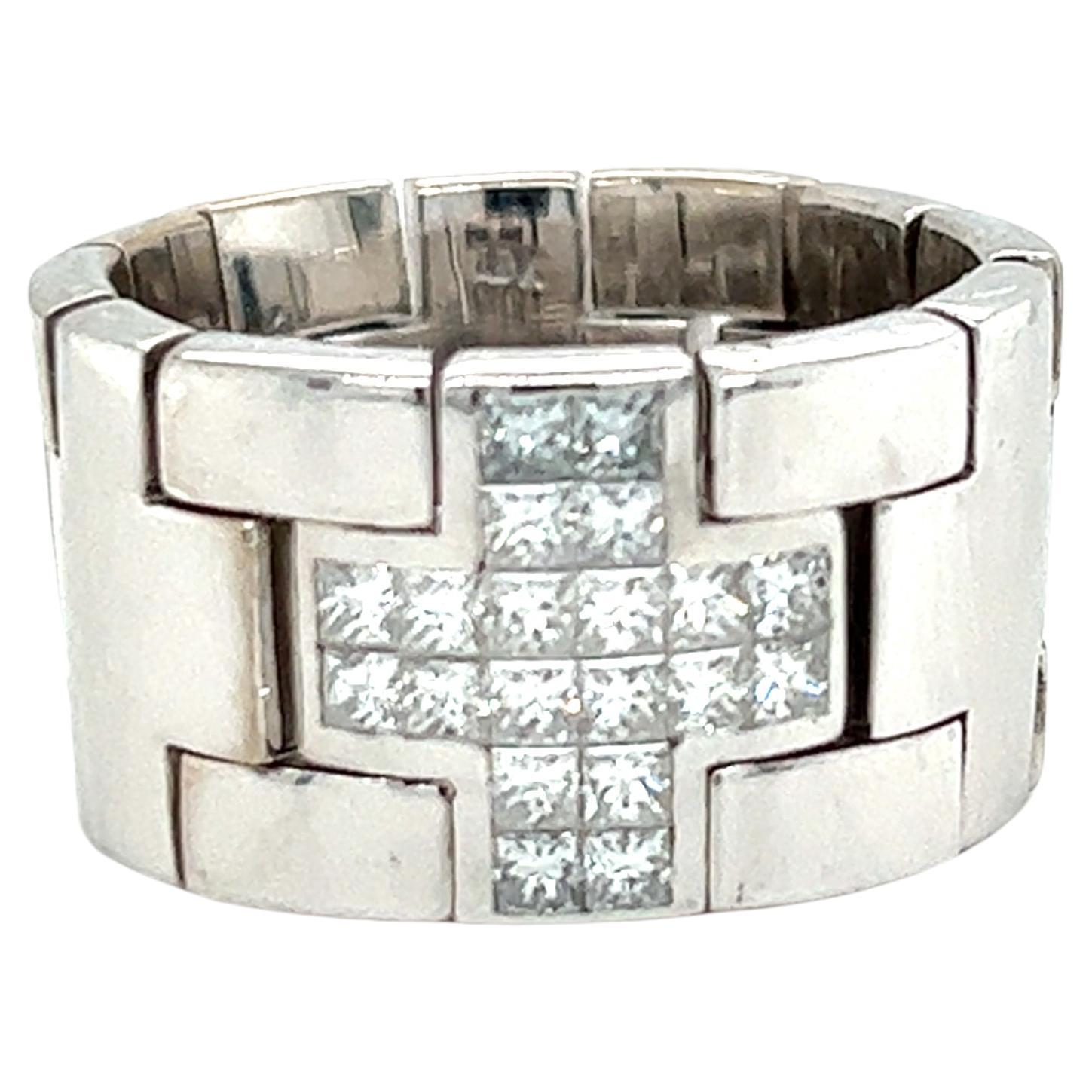 Contemporary Watch band Style Diamond Ring in 18K White Gold 