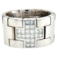 Bague à diamants en or blanc 18 carats, style bracelet de montre contemporain 
