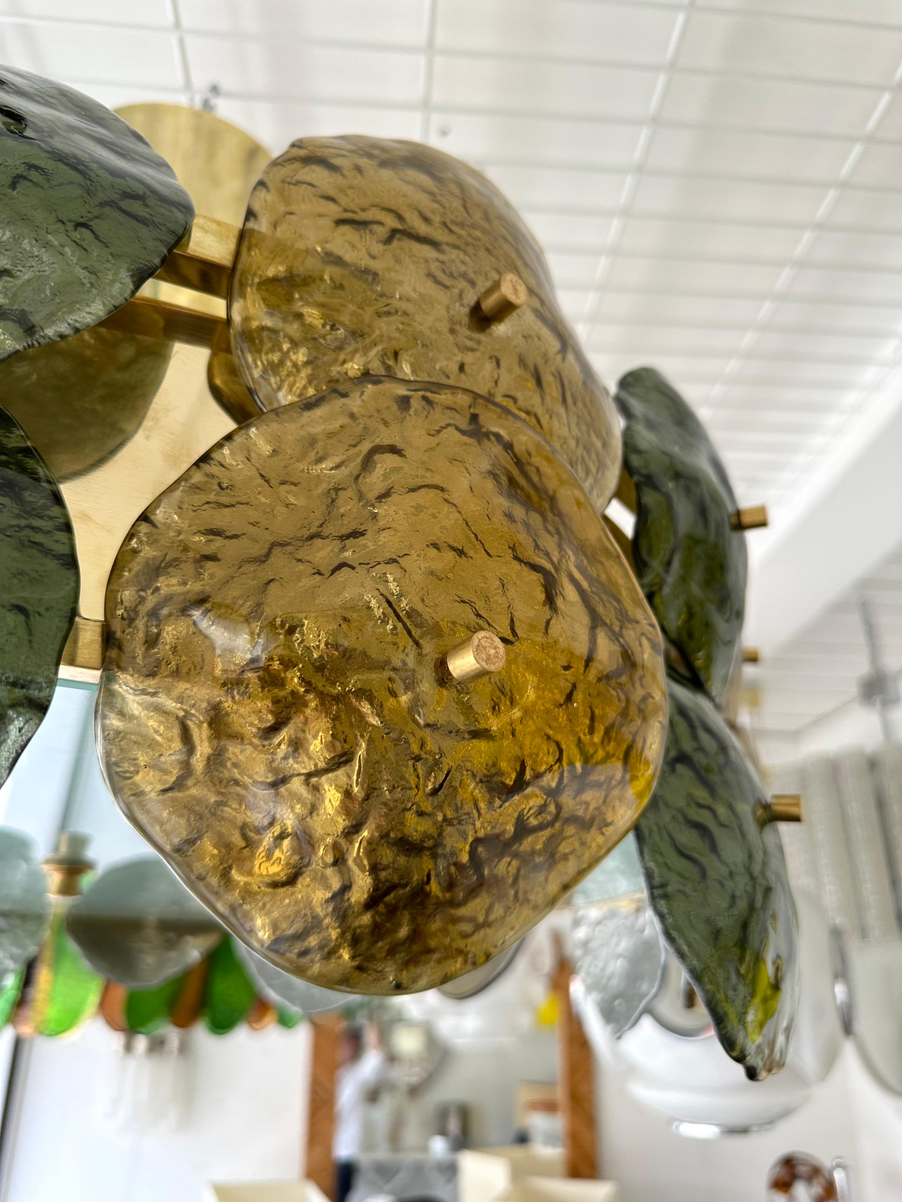 Lampadario Ninfea Contemporary Ottone e Vetro di Murano , Italia in vendita 1