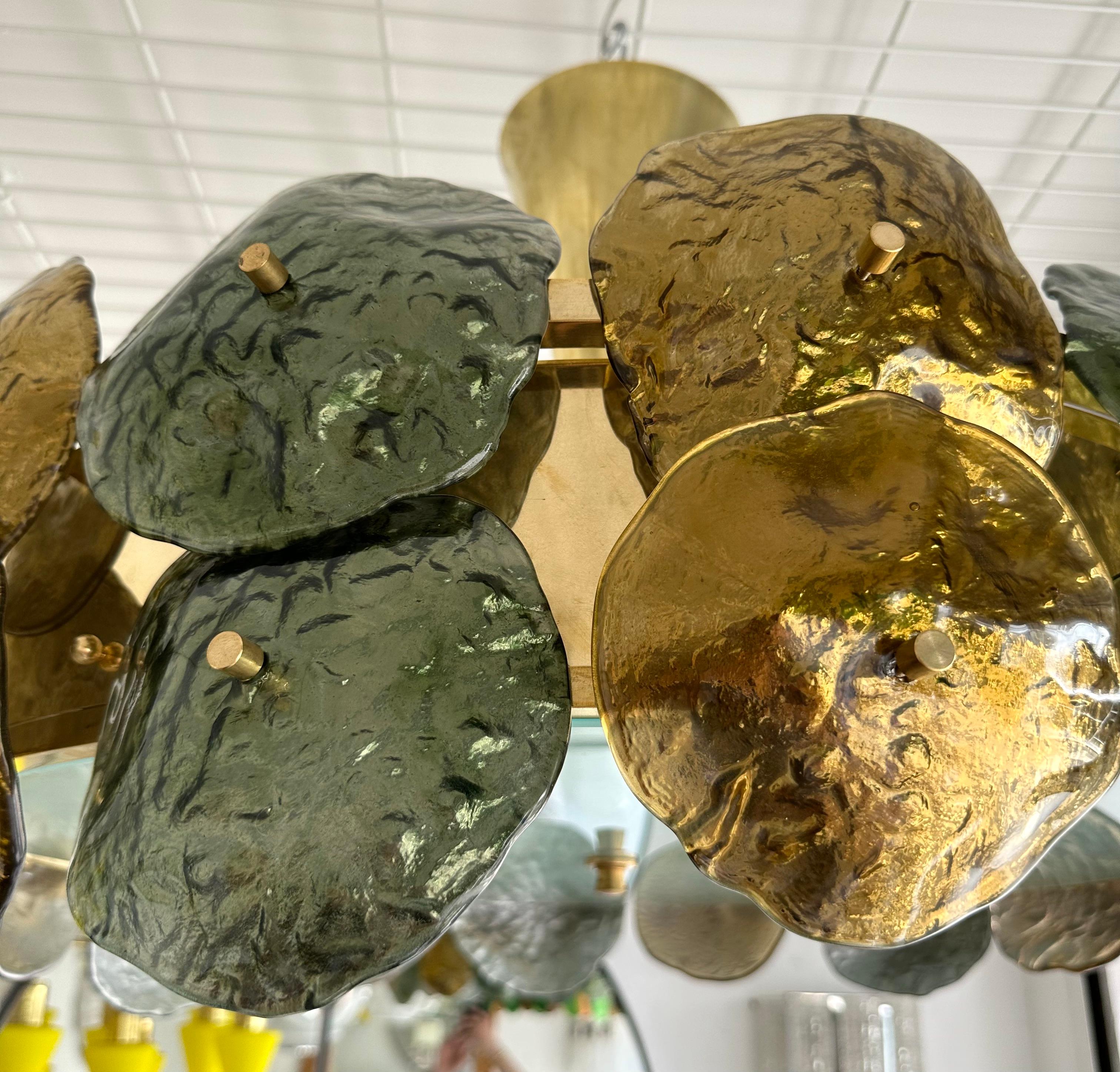 Lampadario Ninfea Contemporary Ottone e Vetro di Murano , Italia in vendita 3