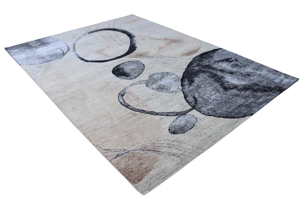 Zeitgenössischer handgeknüpfter Teppich aus Wolle mit Aquarellkreisen in Beige, Nude, Blau und Braun (Indisch) im Angebot