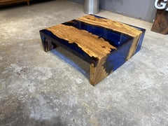 Contemporary Waterfall Blue Resin & Olive Wood Coffee Table