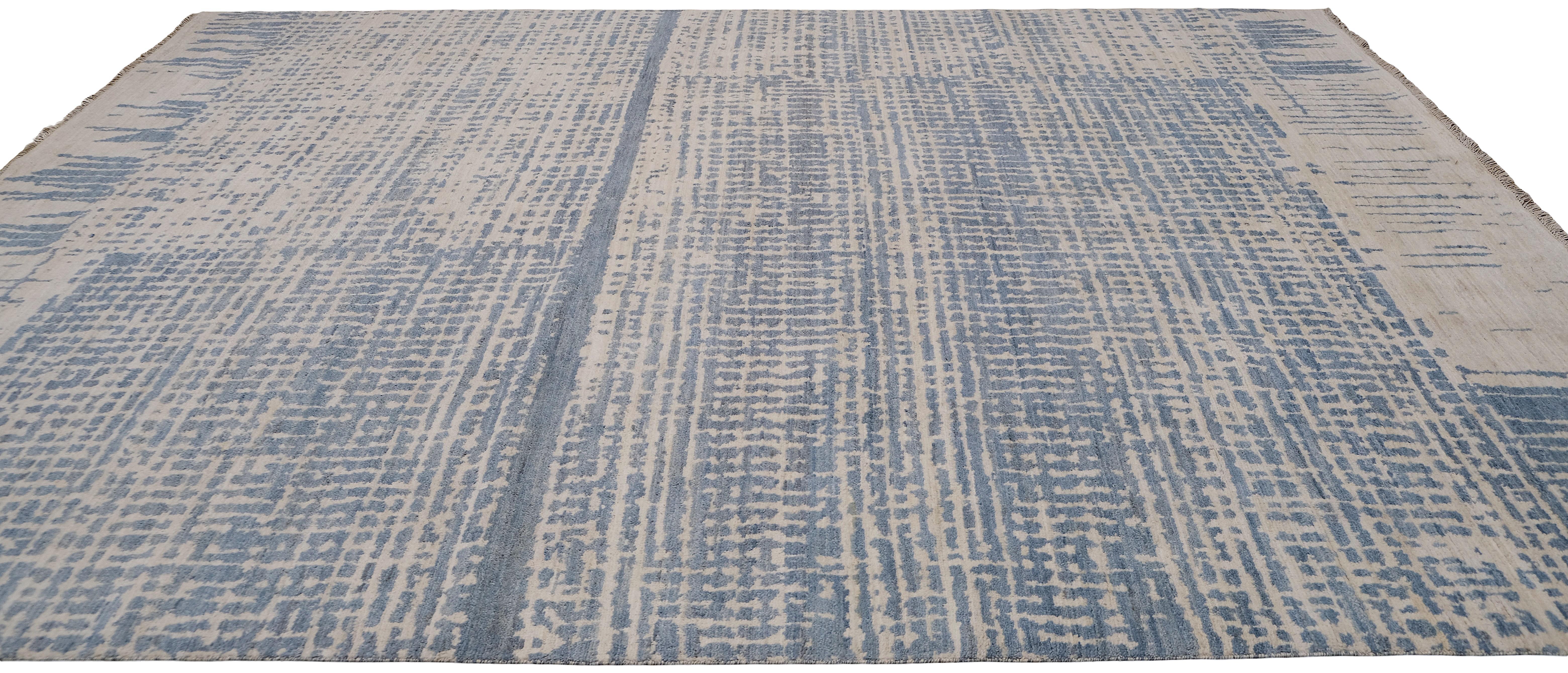 Moderne Tapis de laine bleu et ivoire Contemporary Waterworks 8'8''x12'' (en anglais) en vente