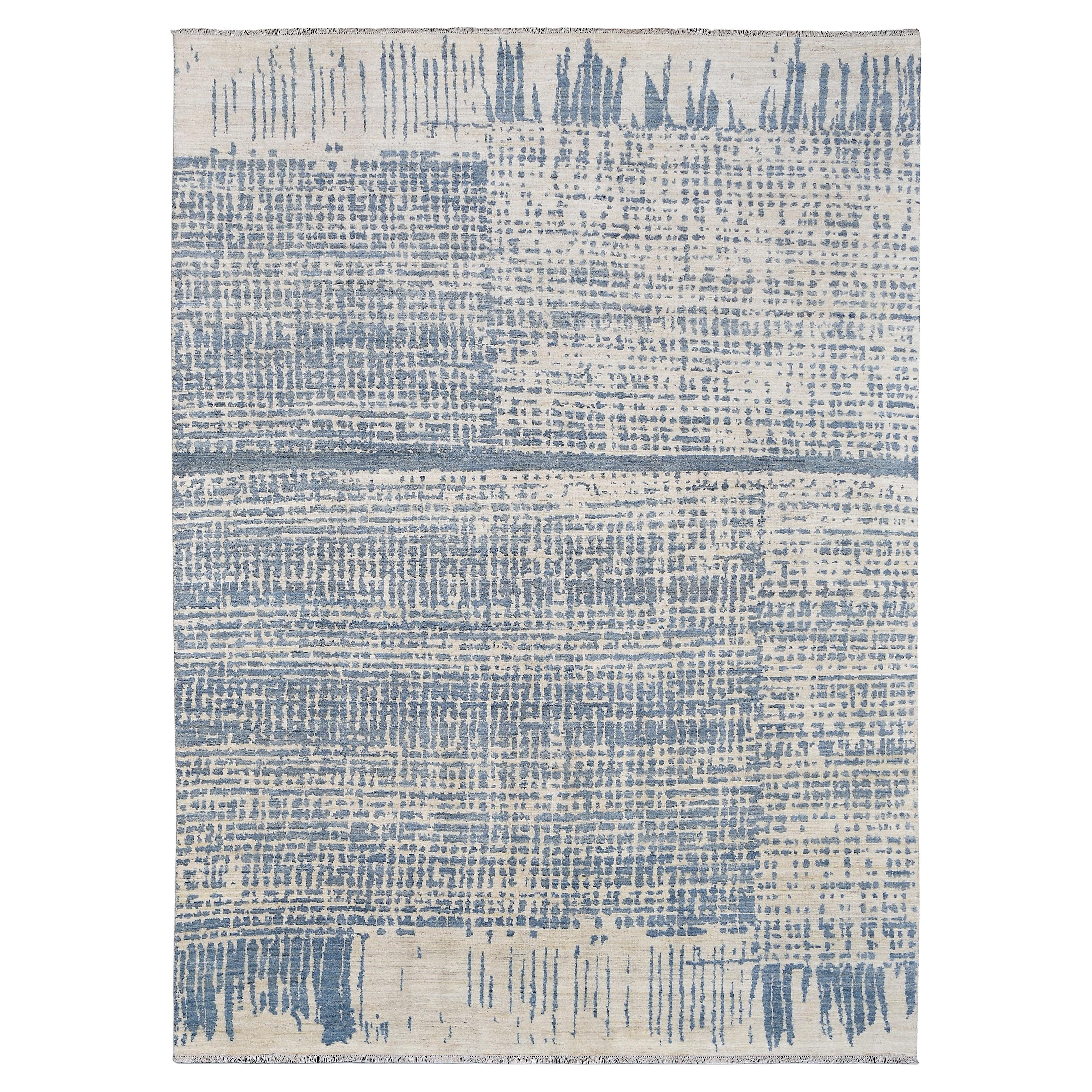 Tapis de laine bleu et ivoire Contemporary Waterworks 8'8''x12'' (en anglais) en vente