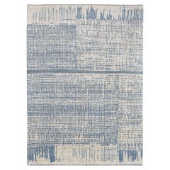 Contemporary Waterworks Blue and Ivory Wool Rug 8'8''x12'
