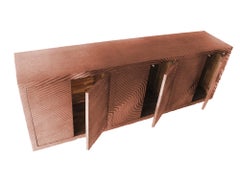 Contemporary Wave Credenza – Sculpted Sideboard, Dining Buffet, 86"