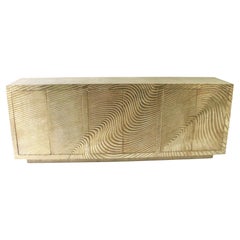 Contemporary Wave Credenza – Sculpted Sideboard, Dining Buffet, 86"