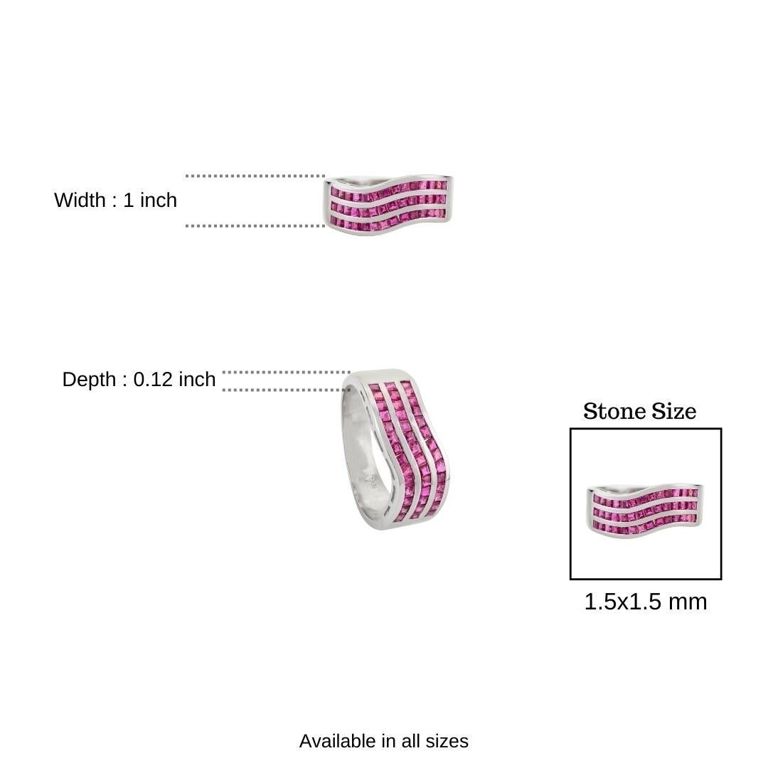in vendita:  Anello a fascia con incastonatura di rubini naturali a onda contemporanea da 2,02 carati, in argento massiccio 925 10