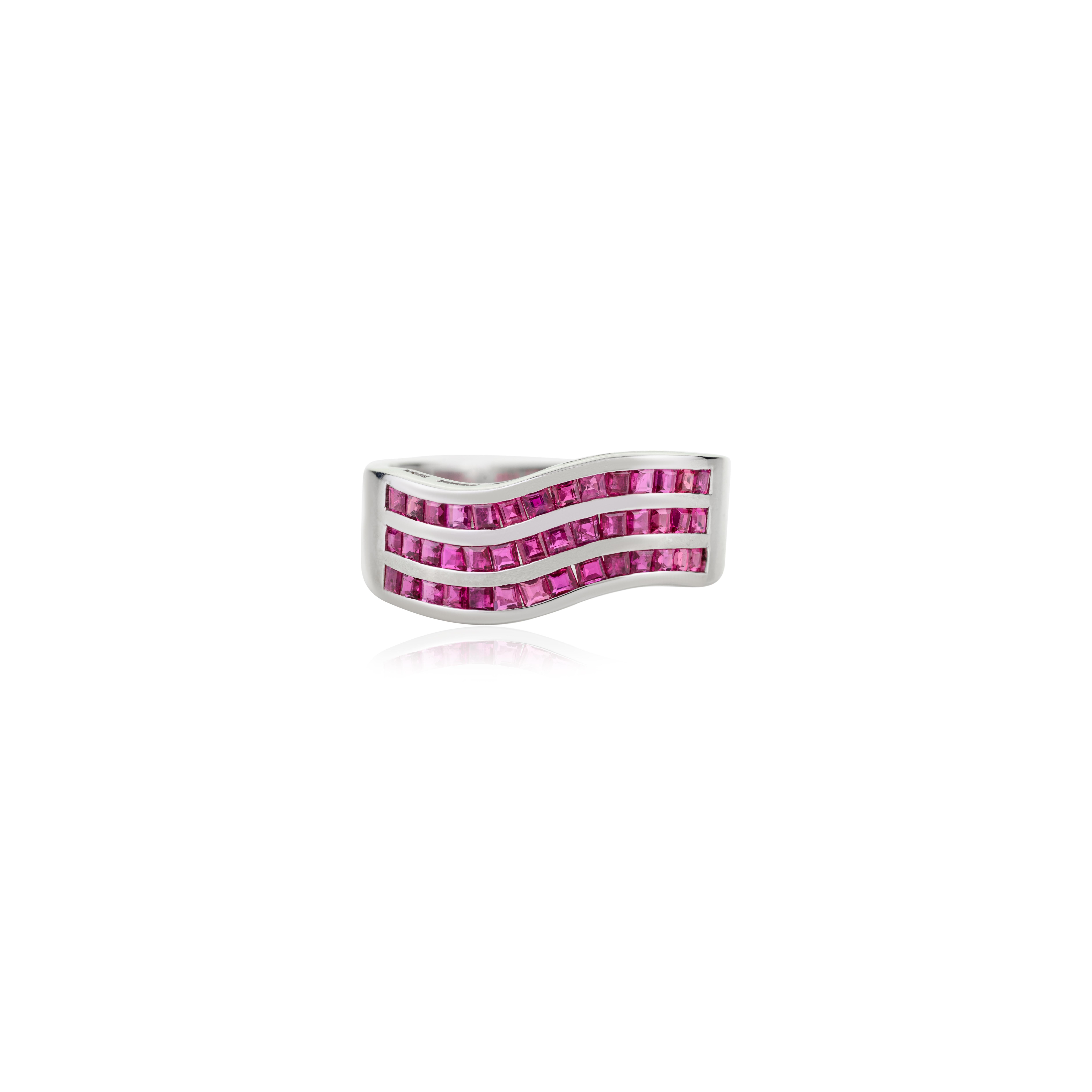 For Sale:  Contemporary Wave Natural 2.02 Ct Ruby Channel Set Band Ring in 925 Solid Silver 2
