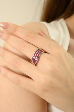 Contemporary Wave Natural 2.02 Ct Ruby Channel Set Band Ring in 925 Solid Silver