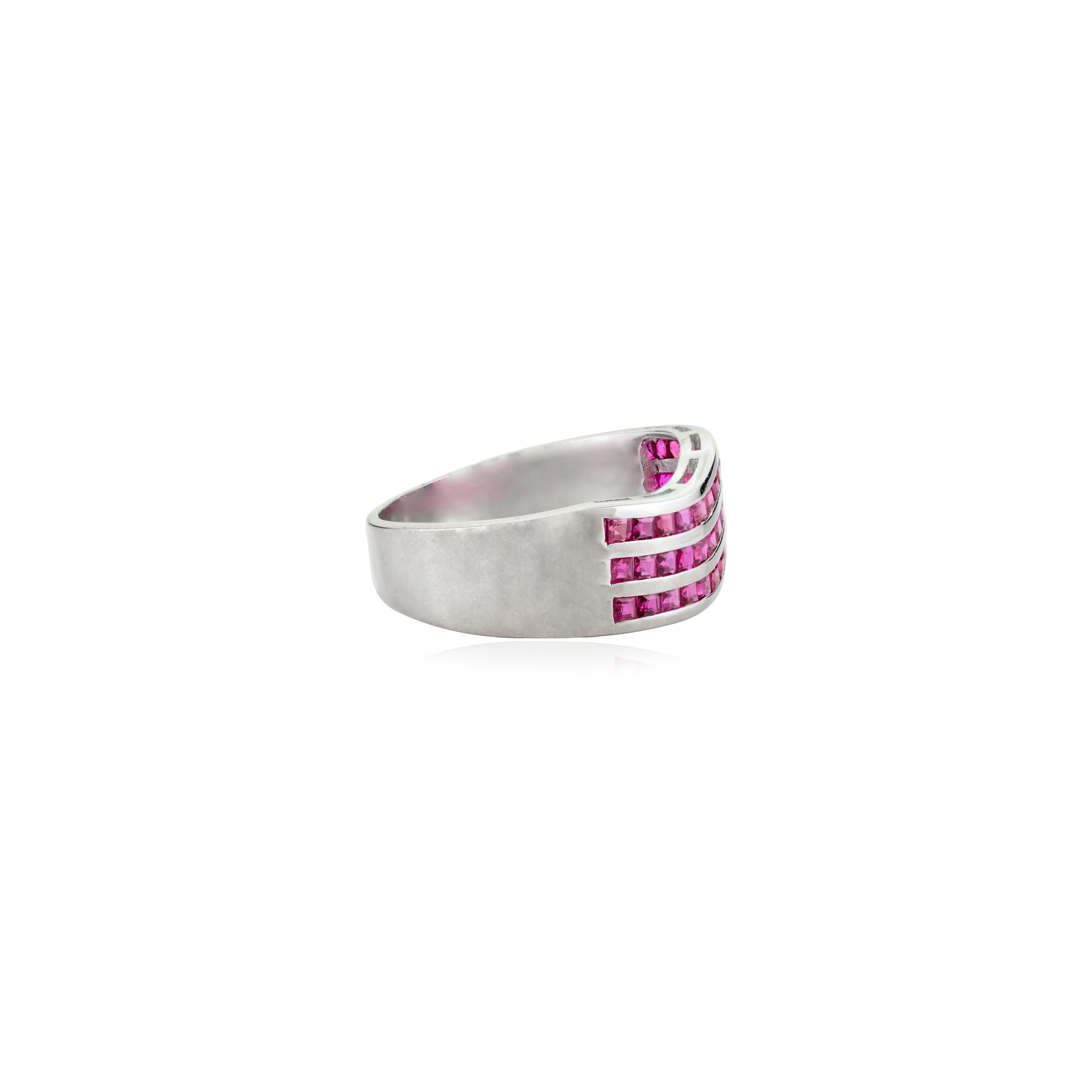 For Sale:  Contemporary Wave Natural 2.02 Ct Ruby Channel Set Band Ring in 925 Solid Silver 3