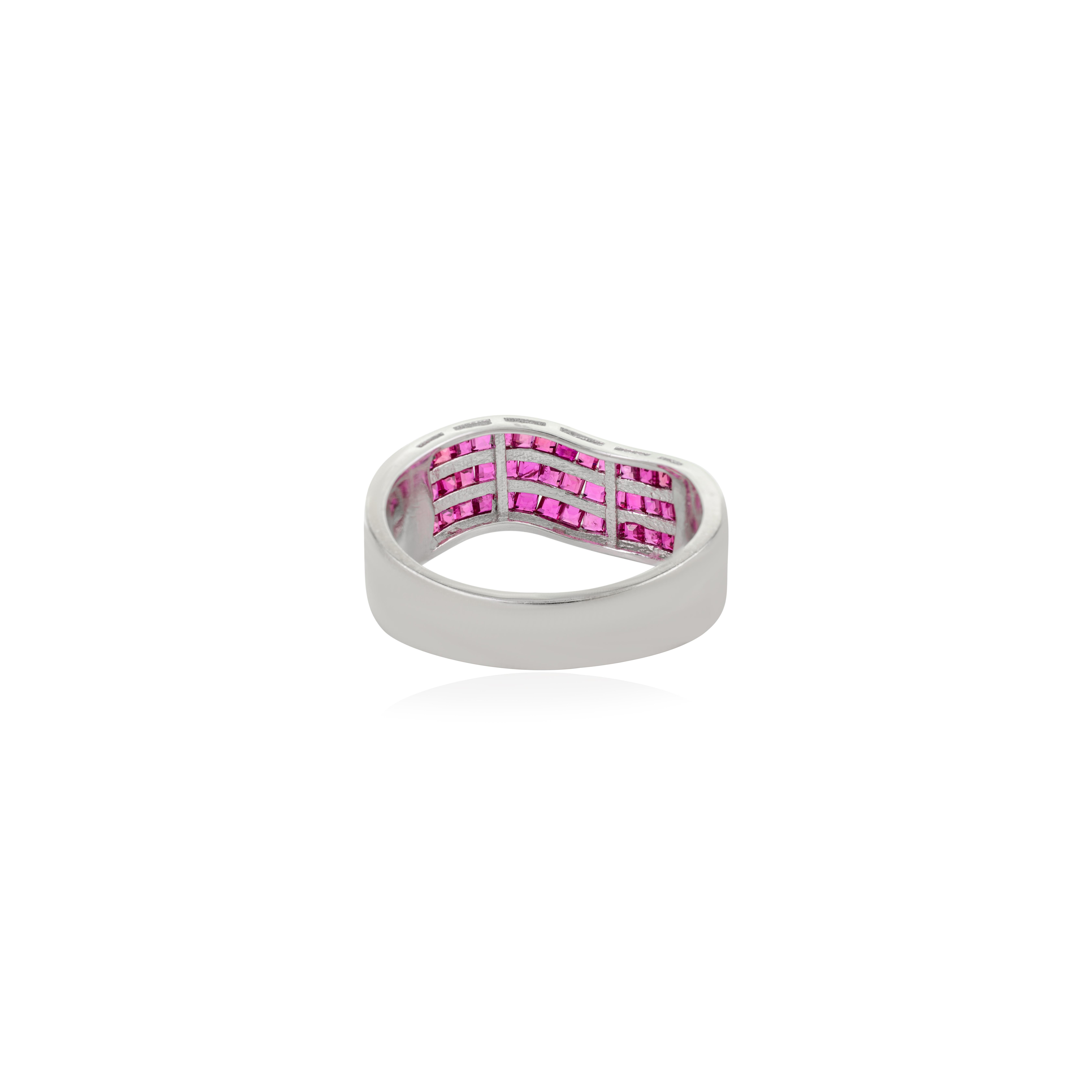 For Sale:  Contemporary Wave Natural 2.02 Ct Ruby Channel Set Band Ring in 925 Solid Silver 4