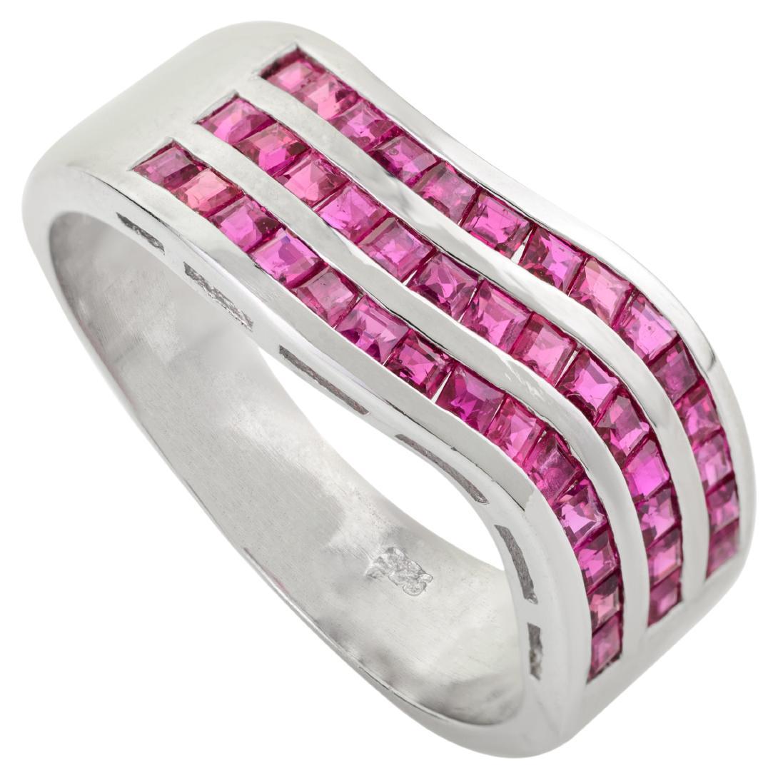 For Sale:  Contemporary Wave Natural 2.02 Ct Ruby Channel Set Band Ring in 925 Solid Silver