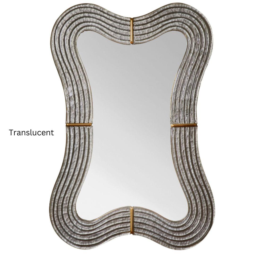Contemporary, Wavy Wall Mirrors, Pink Murano Glass, Brass, Italy, 2023 For Sale 10