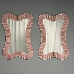 Contemporary, Pink Murano Glass, Brass, Modern Wall Mirrors, Italy, 21st C.