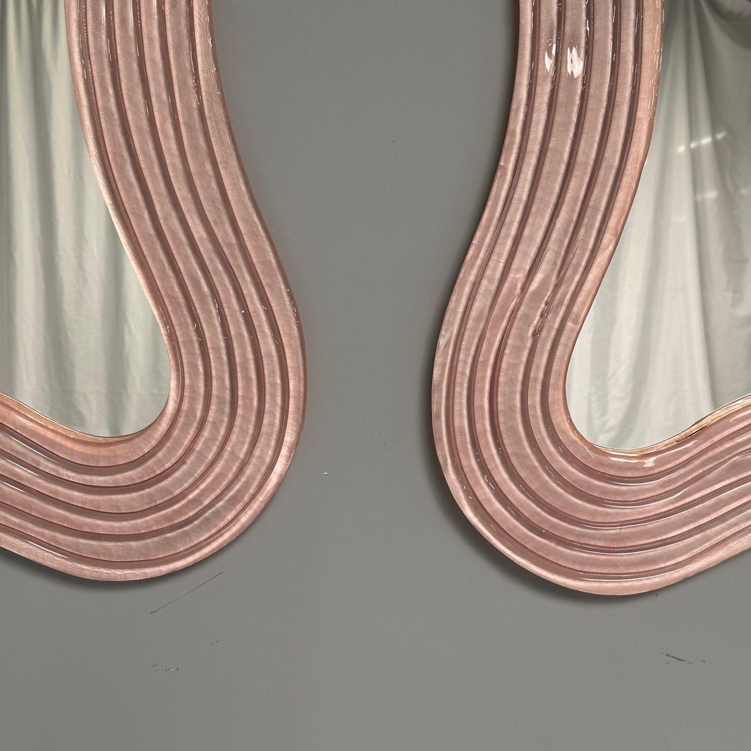 Contemporary, Wavy Wall Mirrors, Pink Murano Glass, Brass, Italy, 2023 1
