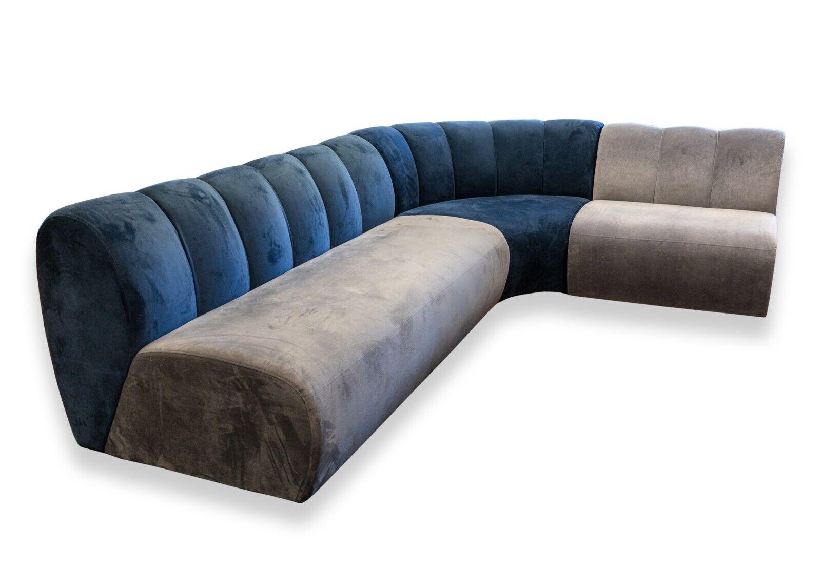 A contemporary west elm x Steelcase Belle prototype navy and grey sectional sofa. A stunning and unique multicolored 3pc sofa sectional. This piece is a prototype, 1 of only 4, of the Belle sofa. This piece features a ultra sofa velvet tufted