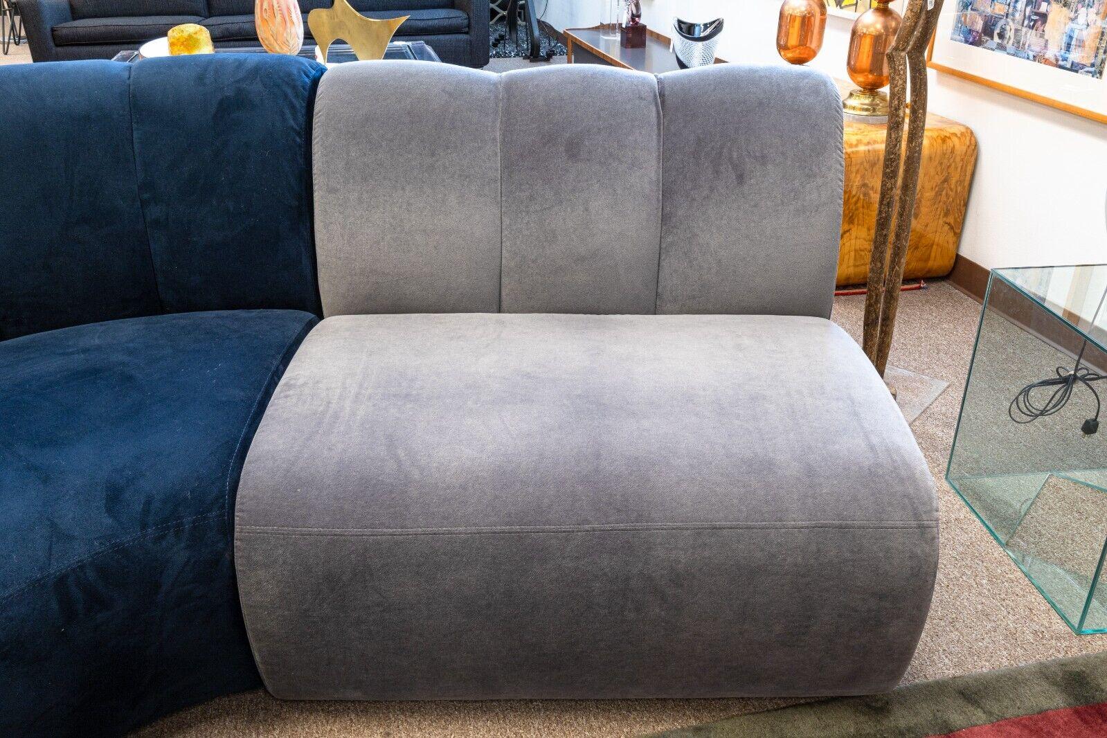 Velvet Contemporary West Elm x Steelcase Belle Prototype Navy and Grey Sectional Sofa For Sale