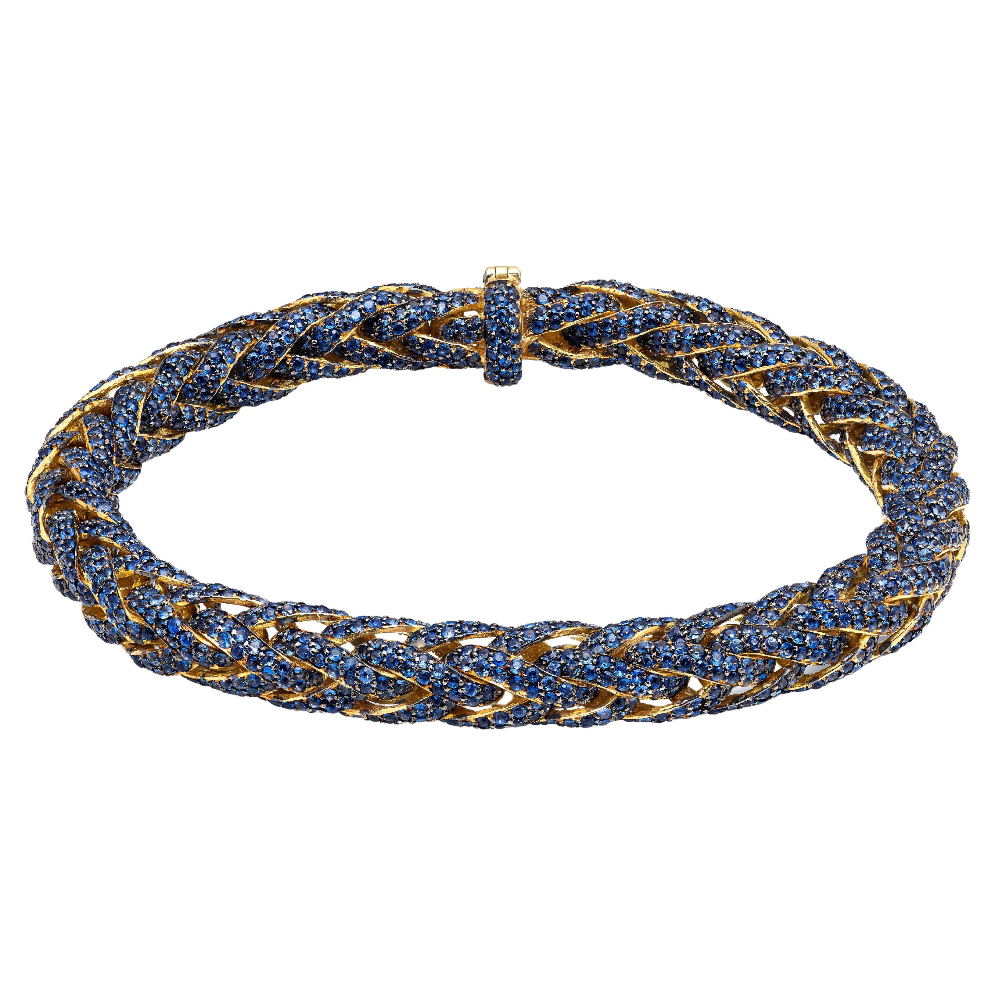 Contemporary Wheat Chain Sapphire Bracelet in Yellow Gold