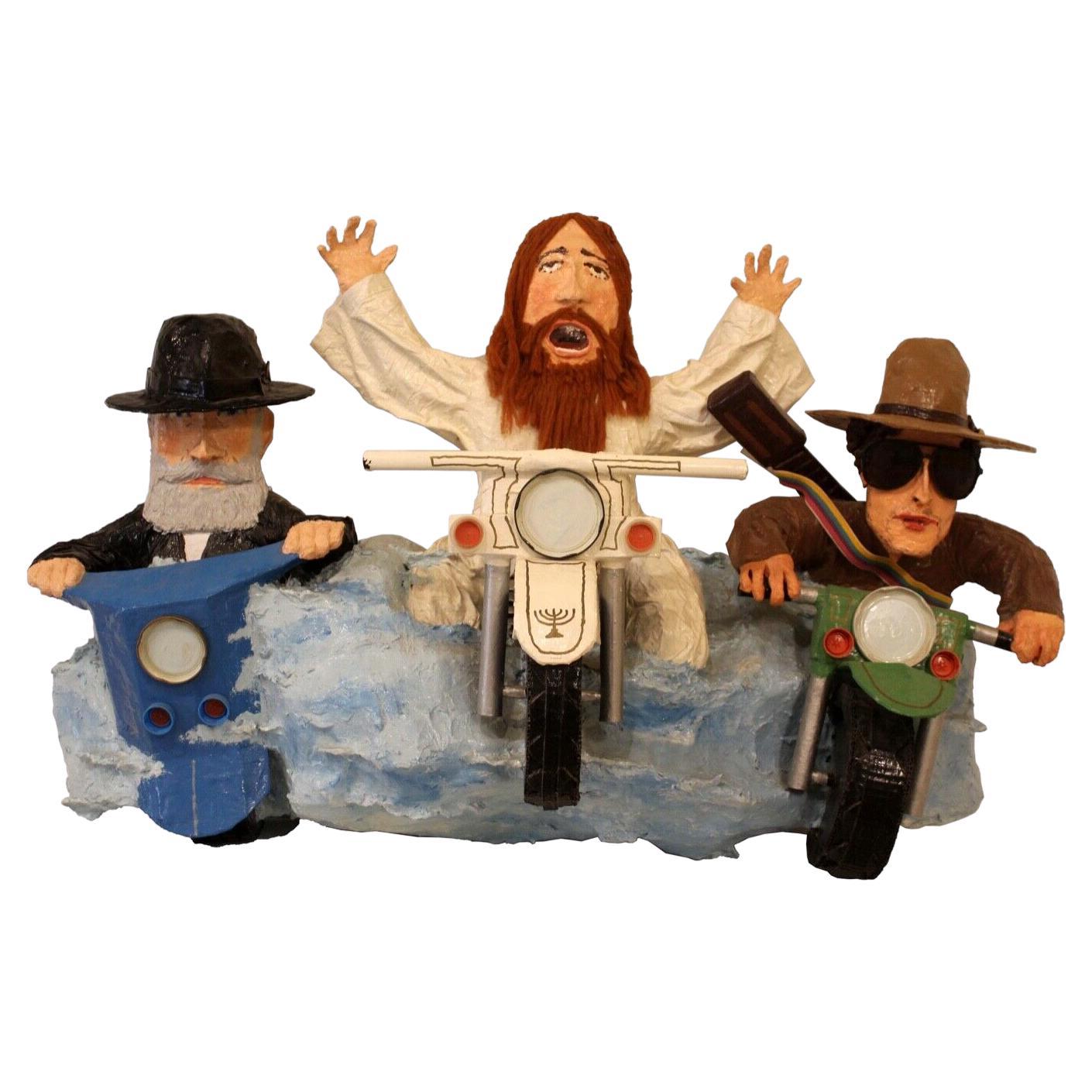 Contemporary Whimsical Mike Leaf The Messiah, Bob Dylan & The Rebbe Paper Mache For Sale