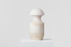 Contemporary white alabaster table lamp handcrafted “Bira” by J. Linacisoro