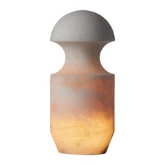Contemporary white alabaster table lamp handcrafted “Bira” by J. Linacisoro Contemporary white alabaster table lamp handcrafted “Bira” by J. Linacisoro