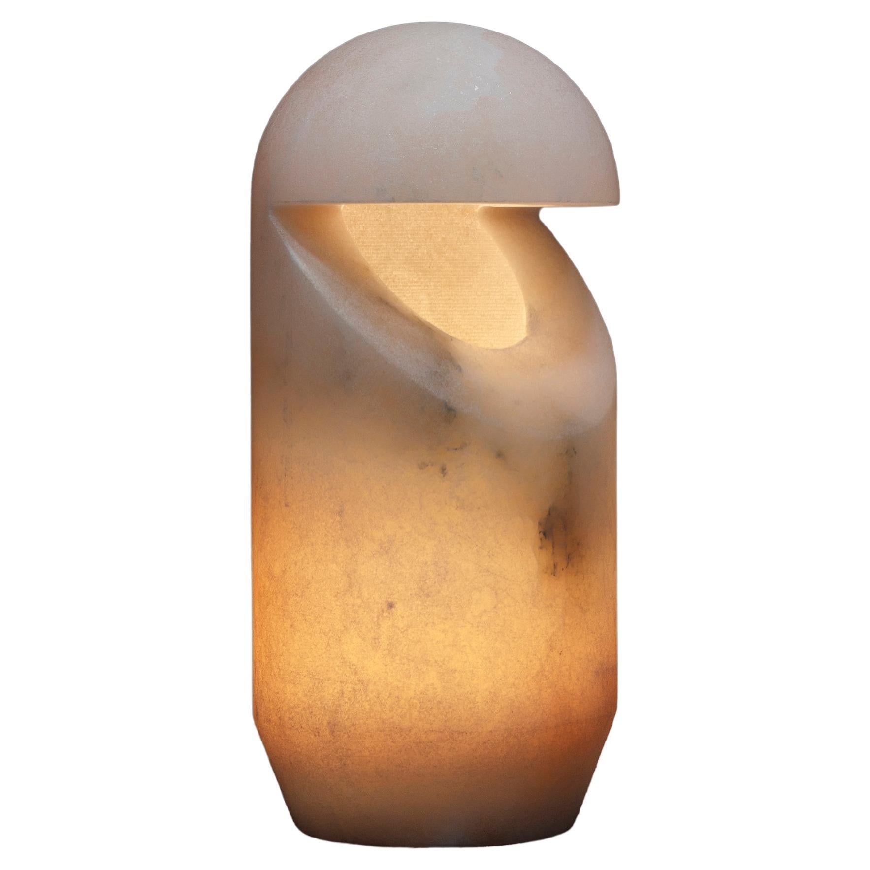 Contemporary White Alabaster Table Lamp Handcrafted by Joshua Linacisoro For Sale