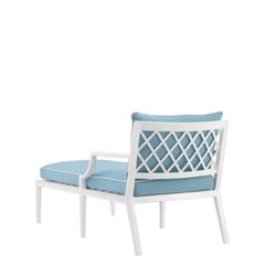 Lit de jardin contemporain en aluminium blanc avec revêtement Sunbrella bleu