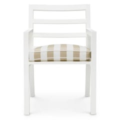 Contemporary White Aluminum Outdoor Dining Chair with Beige Acrylic Cushion