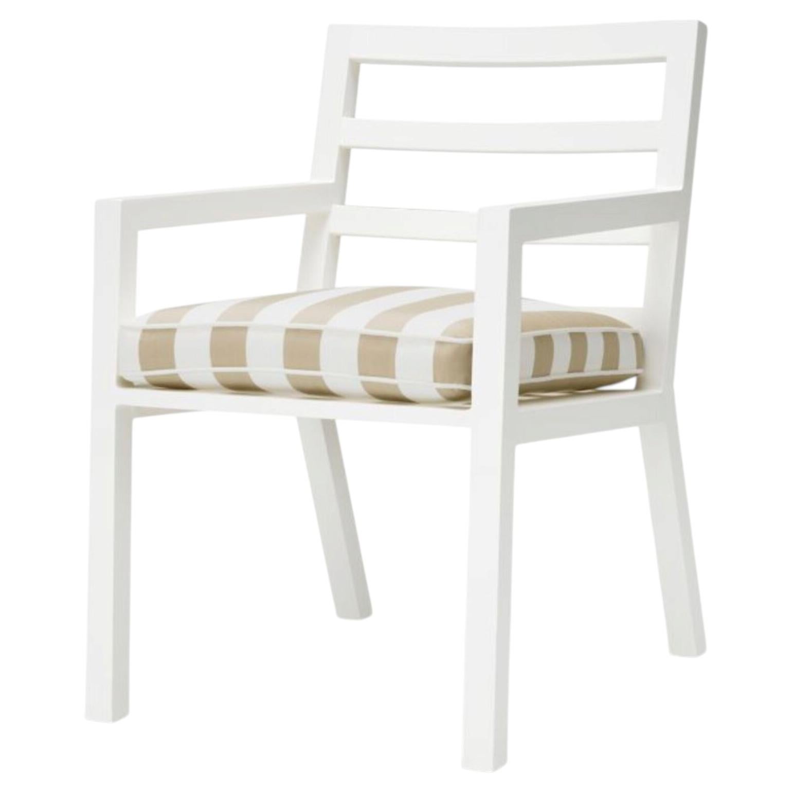 Contemporary White Aluminum Outdoor Dining Chair with Beige Acrylic Cushion