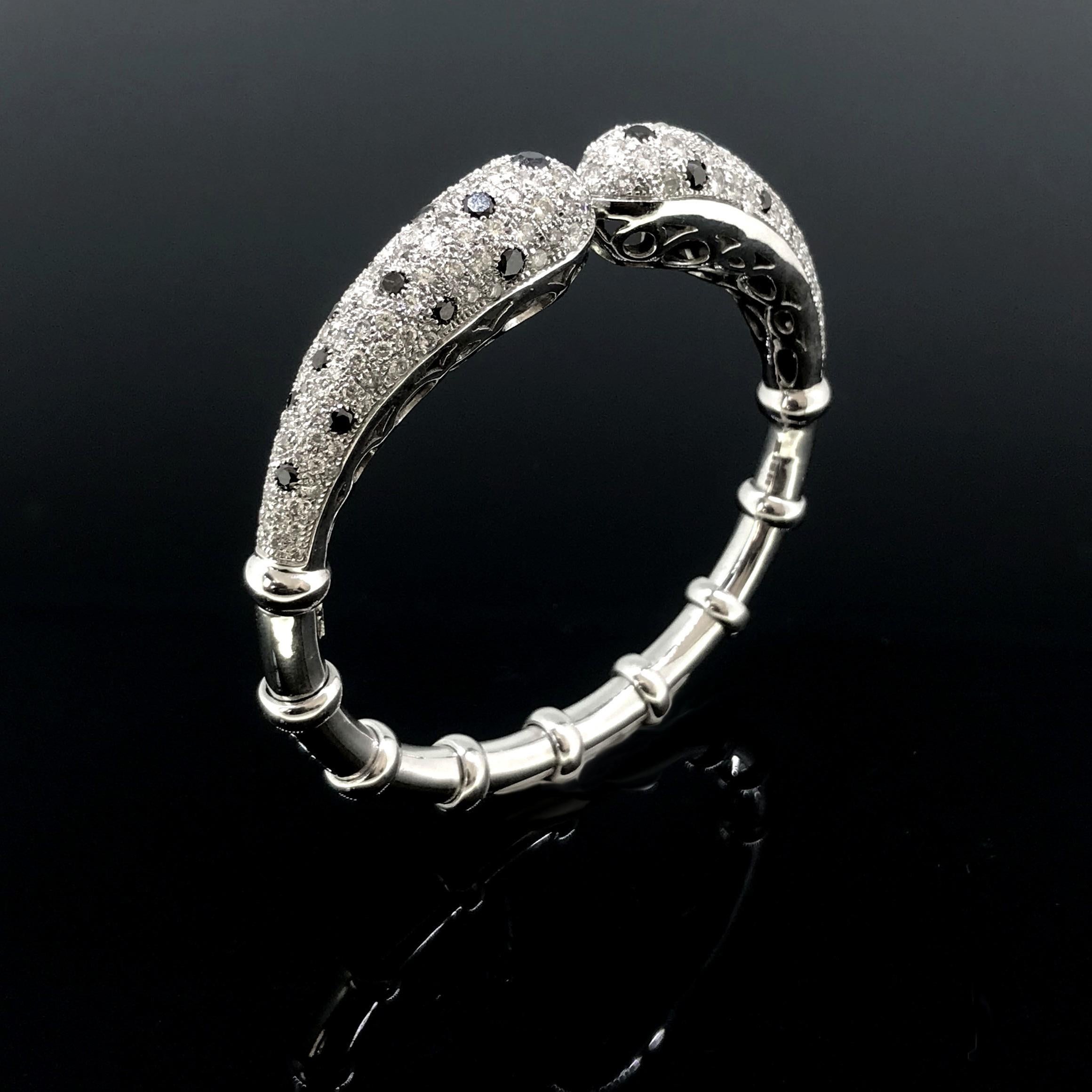 Contemporary White and Black Diamonds White Gold Bracelet Bangle 3