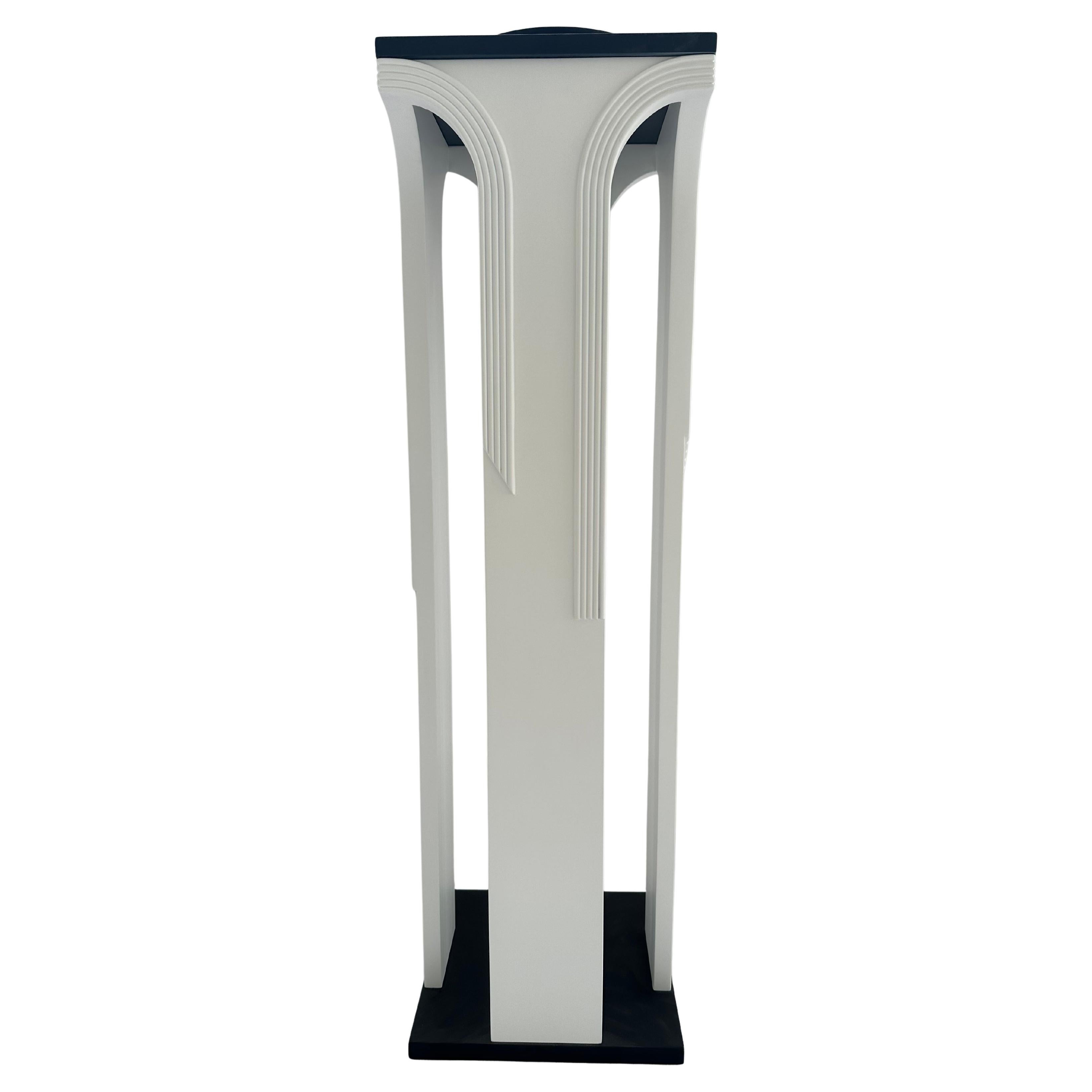 Contemporary White and Black Solid Wood Pedestal For Sale