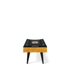 Contemporary White and Black Table Pouf Embroidered