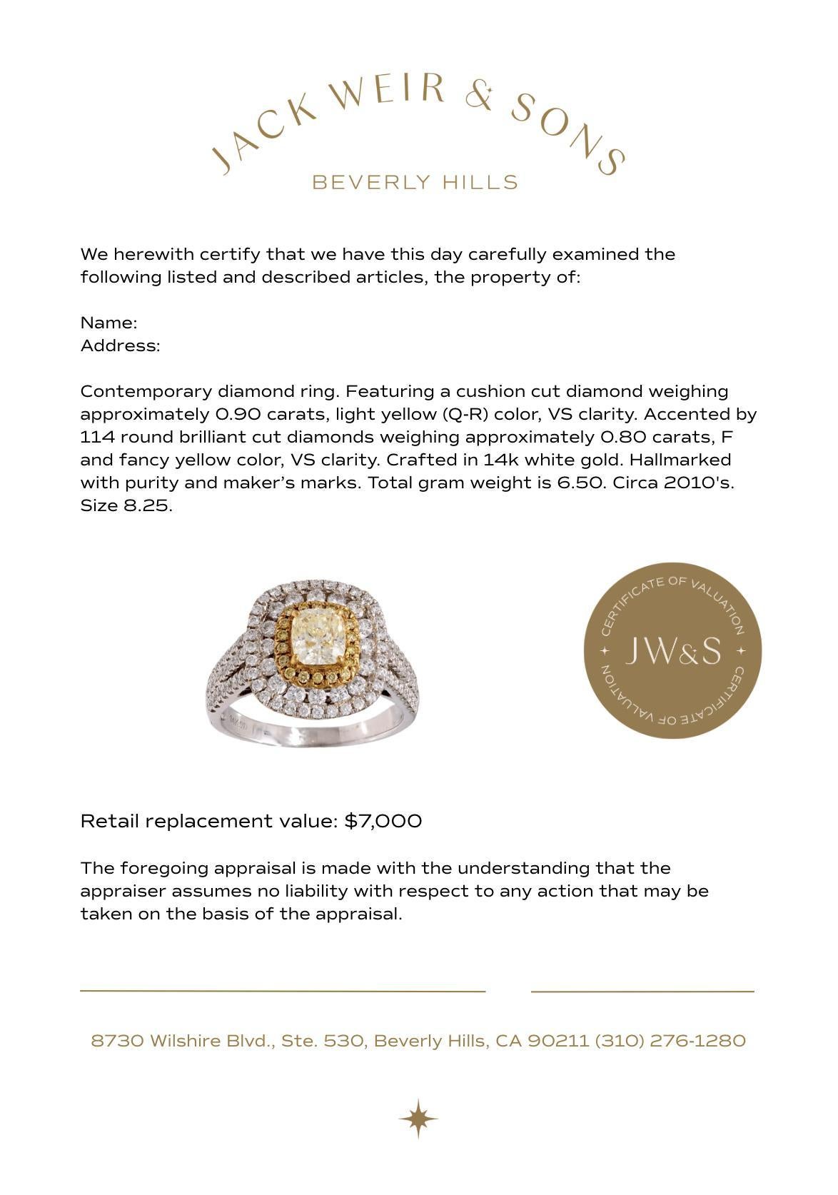 De las mujeres Contemporary white and fancy yellow diamond 14k white gold halo ring en venta