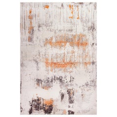 Contemporary White and Gold Abstract Modern Wool and Silk Rug